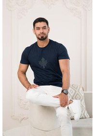 Resim Paul Martin Bisiklet Yaka Önü Baskılı Pamuklu Basic Regular Fit T-shirt Lacivert 