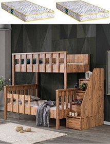 Resim Mdf Profil Ranza, Deluxe Ayrılabilir Ranza - Ceviz + 2 Adet Comfort Yatak 90 X 190 CM 