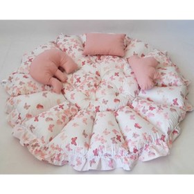 Resim babynestdunyasi Uyku Ve Oyun Minderi Pamuk Kumaş Pudra Kelebek 