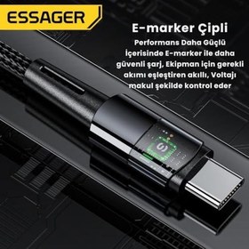Resim Essager Premıum E-Marker Çipli Akım Korumalı 1Mt PD3.1 240W Type-C to Type-C Şarj Kablosu Data Kablo 
