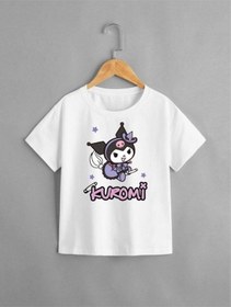 Resim Kuromi Baskı Detaylı Kısa Kollu %100 Pamuklu Beyaz Kız Çocuk T-shirt Beyaz 