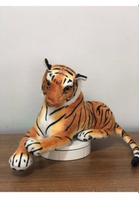 Resim Kaplan Peluş Oyuncak Cam Gözlü Gerçekçi Hediyelik Uyku Arkadaşı 40 Cm Turuncu 