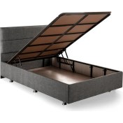 Resim Niron Silver Baza ve Başlık Seti 120x200 cm Tek Kişilik Kaydırmaz Kumaşlı Gri Keten Baza ve Başlığı 