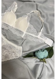 Resim Kadın Üçgen Dantel Bralet Desteksiz Sütyen Takım Ekru 