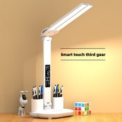 Resim Çift Başlıklı LED Çok Fonksiyonlu Masa Lambası, Katlanabilir Dokunmatik Beyaz Masa Lambası, USB Güçlü Masa Okuyucusu, Ev Ofisi ve Çalışma İçin Mükemmel, Tüm 6 Oda İçin Uygun 