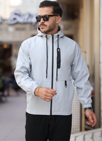 Resim Rotta Fermuar Detaylı Cepli Su İtici Slim Fit Erkek Yağmurluk Mont - GRI / S 