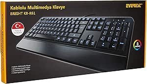 Resim Everest KB-R61 BRIGHT Siyah USB 3 Renk Aydınlatmalı Q Sabit Bilek Destekli Multimedia Klavye 