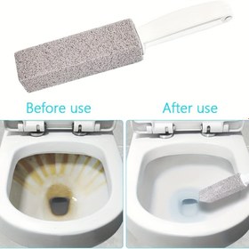 Resim 1 adet banyo değirmen taşı yıkayıcı saplı - tuvaletler, fayanslar ve mutfaklar için kireç temizleme fırçası, ergonomik sap, inatçı kirleticiler, kalsiyum, demir ve pas çıkarıcı duş silme fırçası 