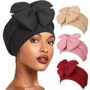 Resim 1 Şık Kadınlar için Afrika Esintili Türbanlar - Büyük Fiyonklu Şık Düz Renk Baş Sarıkları, Elastik Polyester Kemoterapi Şapkaları, Makinede Yıkanabilir - Yeni Yıl & Tatil Kutlamaları için Mükemmel 