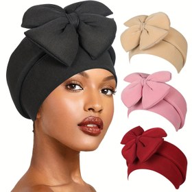 Resim 1 Şık Kadınlar için Afrika Esintili Türbanlar - Büyük Fiyonklu Şık Düz Renk Baş Sarıkları, Elastik Polyester Kemoterapi Şapkaları, Makinede Yıkanabilir - Yeni Yıl & Tatil Kutlamaları için Mükemmel 
