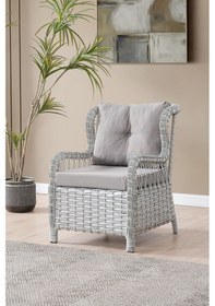 Resim Paris Rattan Puflu Bahçe Balkon Takımı 3+1+1 Cam Masalı Gri 