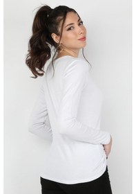 Resim Kadın Viskon Uzun Kollu Tişört Beyaz 