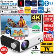 Resim Leisure 495W Android 4K Destekli 5g Wi-Fi + Bluetooth LCD LED Projeksiyon Cihazı - 220 Inç Yansıtma -Dolby Audio Hoparlör 