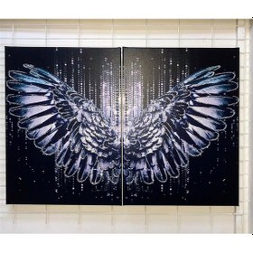 Resim Mavi Tonlu Gümüş Simli Melek Kanatlı Kanvas Tablo 