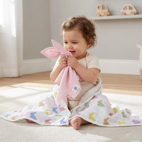 Resim Müslin Bebek Örtüsü - Rainbow Lapin - 70x70 cm 