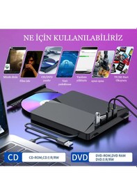 Resim Çok Fonksiyonlu Harici Cd Dvd Sürücü 7 In 1 Harici USB 3.0 Type-c Yazıcı Okuyucu Laptop Mac Win 