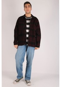 Resim Erkek Oversize Oduncu Desenli Ceket Siyah - Kırmızı 