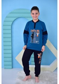 Resim Erkek Çocuk Gez Garson Basketball Uzun Kollu Pamuk Penye Pijama Takımı 5060-indigo İndigo 