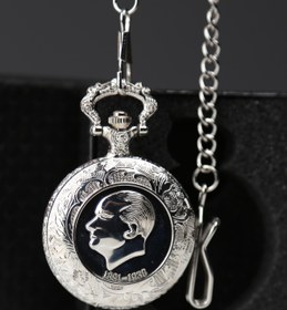 Resim imsaconcept Atatürk 1881-1938 Kabartmalı Gümüş Renk Köstekli Saat Kutulu 