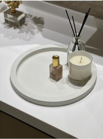 Resim Ahşap Yuvarlak Tepsi Beyaz Rengi Model Dekorasyon Düzenleyici 