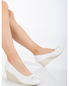 Resim Dolgu Taban Lazer Kesim Beyaz Kadın Dolgu Topuklu Ayakkabı-2772-beyaz Beyaz 