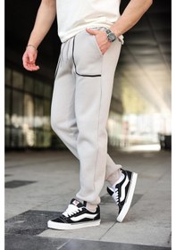 Resim Boyalı Gri Şerit Detaylı Jogger Eşofman Altı E6581 Boyalı Gri 