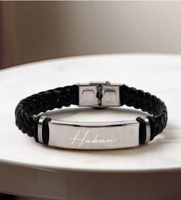 Resim Bk Gift Kişiye Özel İsimli Çelik Ve Deri Örme Metal Tasarım Erkek Bileklik, Arkadaşa Hediye, Sevgiliye Hediye, Erkek Aksesuar Hediyeleri Kobitmeyencom 