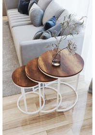 Resim Ecol Desings Lüx C Zigon Sehpa Takımı Beyaz Ceviz Beyaz Ceviz 