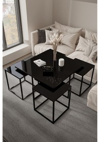 Resim 4+1 Siyah Kaplama Siyah Ayna Orta Sehpa 