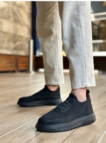 Resim Ba0911 Özel Örme Triko Deri Tozu Detaylı Günlük Spor Ayakkabı Siyah 