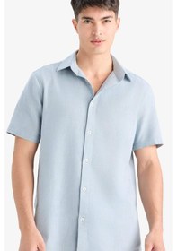 Resim Defacto %100 Pamuk Regular Fit Polo Yaka Yazlık Kısa Kollu Gömlek D8613ax25smbe524 Mavi 