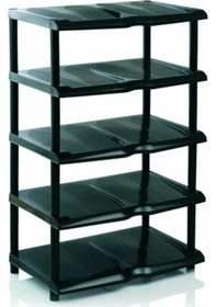 Resim Qerhome 5 Katlı Plastik Ayakkabılık Dekoratif Ayakkabılık Siyah 