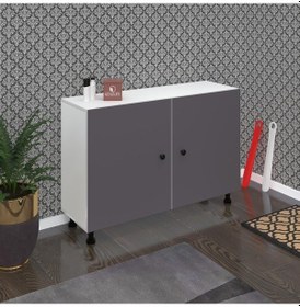 Resim Kenzlife Ayakkabılık Merkub4 Gribyz 68 100 32 Kapaklı 4 Raflı 20 Çift Ayakkabı Kapasitesi Ahşap 