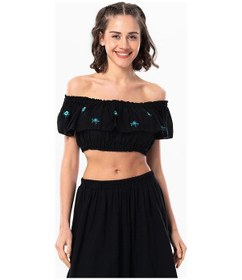 Resim Eliş Şile Bezi Lavinya Vual Lastik Detaylı Nakışlı Yazlık Crop Bluz Siyah Syh-siyah Siyah 