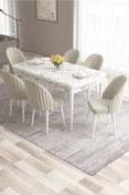 Resim Canisa Ves Serisi 80x132 Mdf Siyah Mermer Yemek Odası Takımı 6 Krem Sandalye 