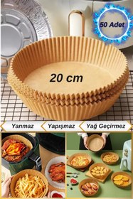 Resim Hane Dostu 50 Adet Yuvarlak Model Yanmaz Yapışmaz Yağ Geçirmez Airfryer Pişirme Kağıdı 