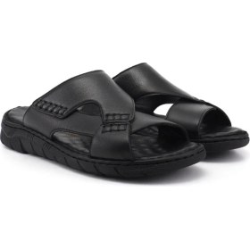 Resim Gönderi(r) Erkek Siyah Hakiki Deri Comfort Terlik 