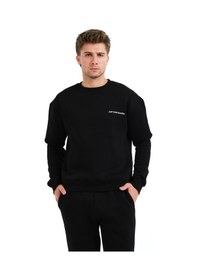 Resim Justever Bisiklet Yaka Nakışlı Şardonlu İçi Polarlı Siyah Erkek Sweatshirt - Volar Siyah 