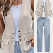 Resim Moda Kadınlar için Fermuarlı Cep Süsü ile Kolsuz Yelek 