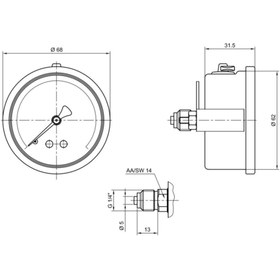 Resim Pakkens 0-16 Bar 63 mm Arkadan Bağlantılı Panotipi Gliserinli Manometre G 1/4 inç 