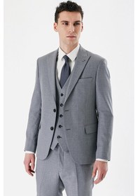 Resim İmza Gri Desenli Kırlangıç Yaka Yelekli 6 Drop Slim Fit Dar Kesim Klasik Takım Elbise 1001240157-gri Gri 