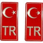 Resim Chery Kimo Uyumlu Plaka Tr Damla Etiket Türk Bayrağı 2'li / Tr Damla Sticker Su Geçirmez Solmaz 40 x 95 mm 