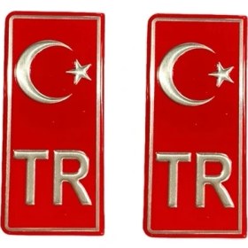 Resim Daihatsu Cuore Uyumlu Plaka Tr Damla Etiket Türk Bayrağı 2'li / Tr Damla Sticker Su Geçirmez Solmaz 40 x 95 mm 