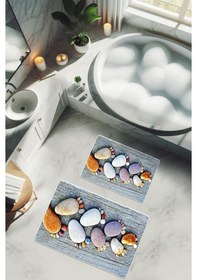 Resim Yıkanabilir Kaymaz Tabanlı Modern Desenli 2'li Banyo Paspas Takımı Bps0038 Renkli 