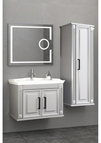 Resim Milano 80 Cm Banyo Dolabi Mercekli Led Ayna - Gri (Boy Dolap Dahil) Çok Renkli 