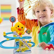Resim Küçük Ördek Merdiven Tırmanma Oyuncak, Elektrikli Kaydırak, Otomatik Merdivenler, Işıklar ve Müzikli Oyuncak, Komik ve Sevimli Ördek Kaydırak Seti, Erkek ve Kız Çocuklar İçin En İyi Doğum Günü Hediyesi, Paskalya Hediyesi, Cadılar Bayramı ve Noel Hediyesi, Pilsiz 