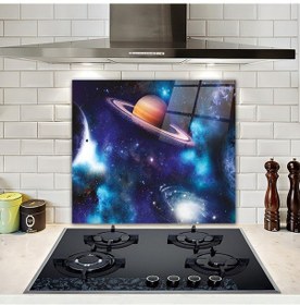Resim Decorita Cam Ocak Arkası Koruyucu Galaksi Desen - Renkli 52 CM x 60 CM 