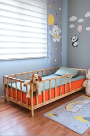 Resim Loolpi Home – Pürmüzlü Montessori Bebek Ve Çocuk Karyolası Unisex Doğal Ahşap Yatak 