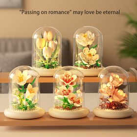 Resim 5D DIY Puzzle Çiçek Buketi Yapma Seti, Şeffaf Kubbeler ve LED Taban, Eğitici Montaj Oyuncak, Öğretmen Günü ve Sevgililer Günü Hediyesi, ABS Malzeme, Çok Renk Seçeneği 