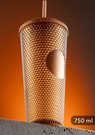 Resim Meleni Home Kristal Görünümlü Kahve Bardağı, Pipetli Soğuk,Sıcak İçecek Seyahat Bardağı 750 Ml-Kahverengi 